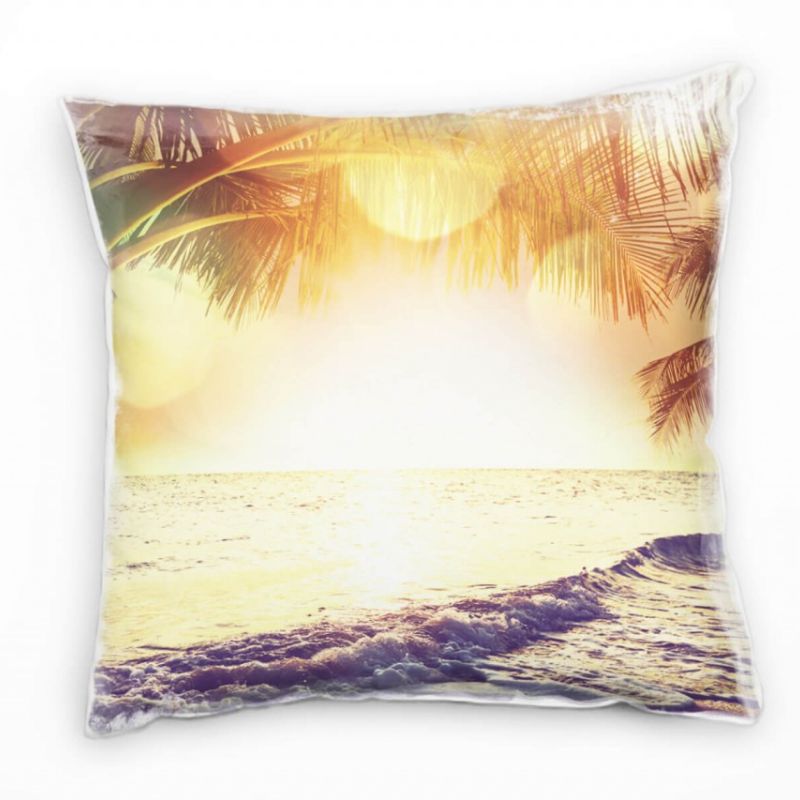 Strand und Meer, Palmen, leichte Wellen, Sonnenuntergang Deko Kissen 40x40cm für Couch Sofa Lounge Z