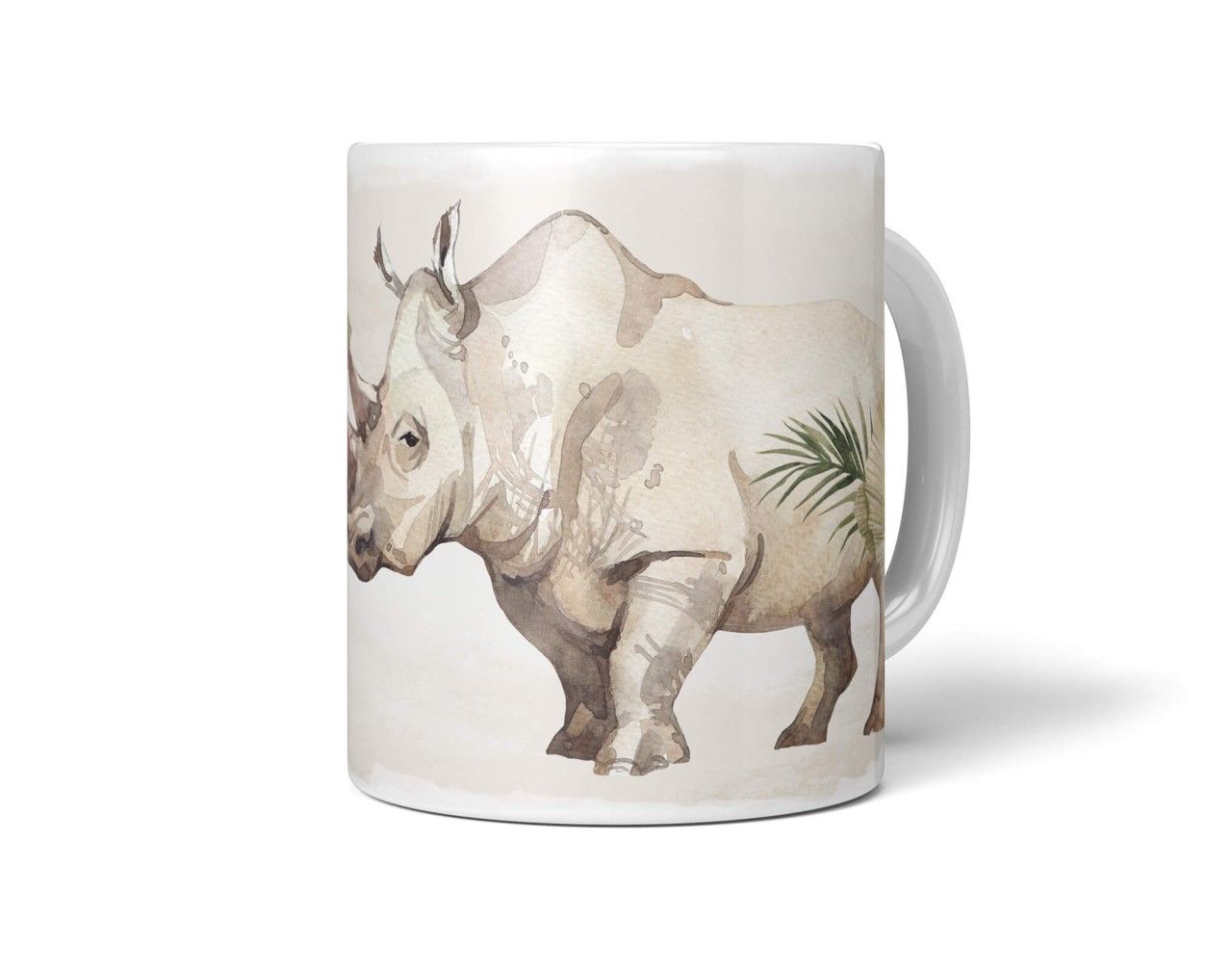 Tasse Porzellan Tier Motiv Nashorn Afrika Safari Aquarell Pastelltöne