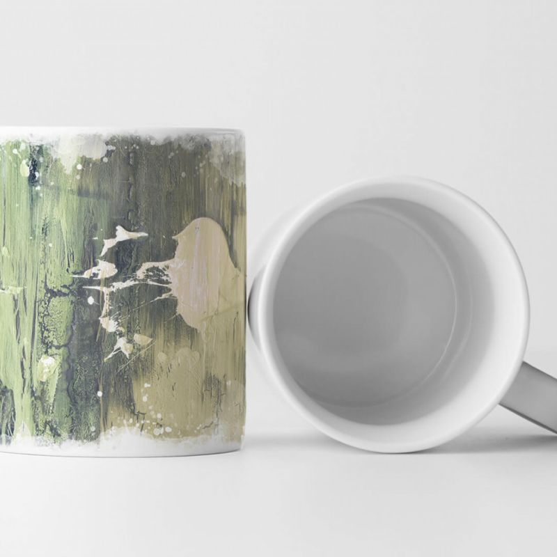 Tasse Geschenk beige, grau, dunkel-seegrüne Abstraktion