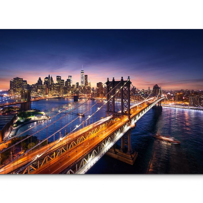 120x80cm Wandbild Manhattan Brooklyn Bridge Sonnenuntergang