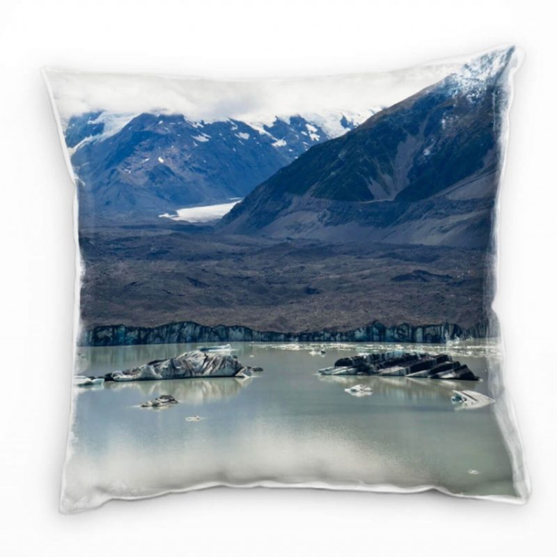 Landschaft, Seen, braun, Bergsee, Berge, Neuseeland Deko Kissen 40x40cm für Couch Sofa Lounge Zierki