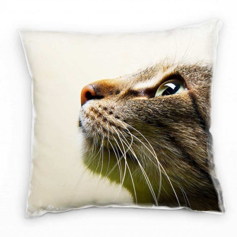 Macro, Tiere, braun, beige, Katze von der Seite Deko Kissen 40x40cm für Couch Sofa Lounge Zierkissen