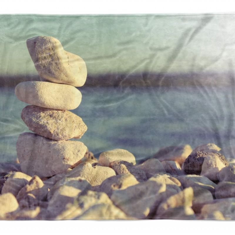 Handtuch Strandhandtuch Saunatuch Kuscheldecke  mit Fotomotiv Runde Steine Meer