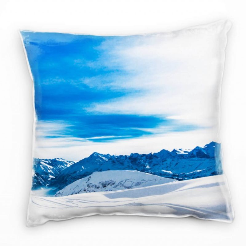 Winter, weiß, blau, schneebedeckte Berge Deko Kissen 40x40cm für Couch Sofa Lounge Zierkissen