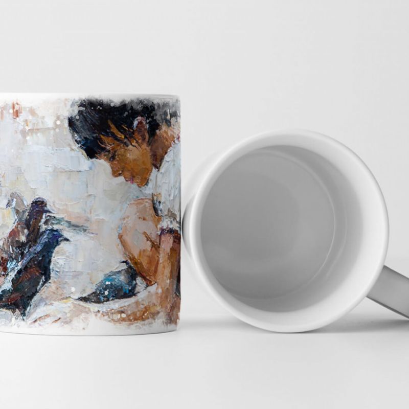 Tasse Geschenk Bild – Mädchen mit Taube