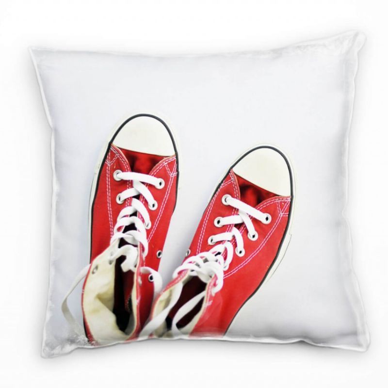 künstlerische Fotografie, rote Sneaker, grau, rot Deko Kissen 40x40cm für Couch Sofa Lounge Zierkiss