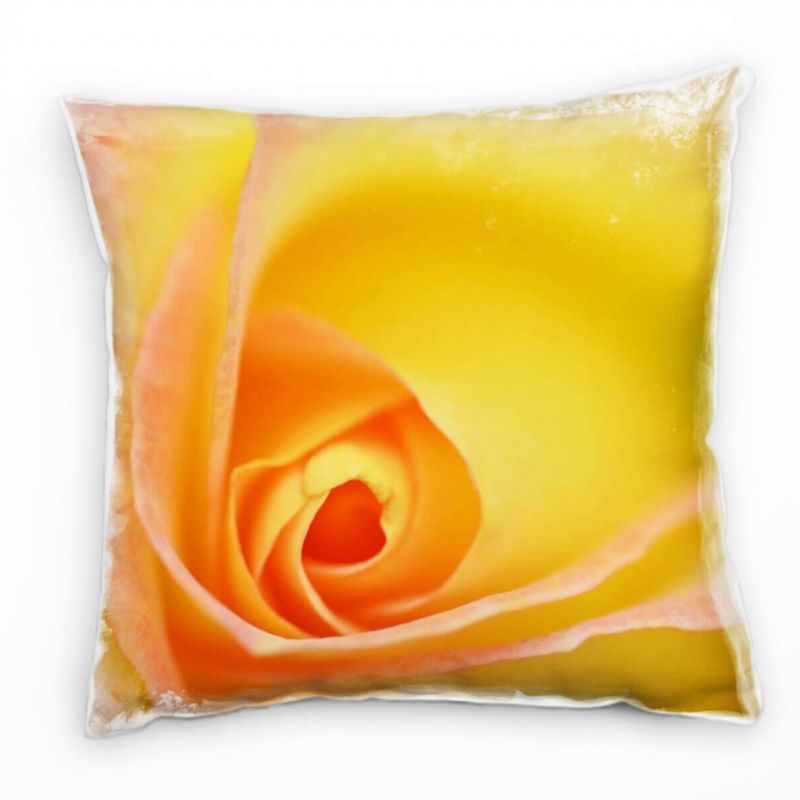 Macro, Blumen, Rose, gelb, orange Deko Kissen 40x40cm für Couch Sofa Lounge Zierkissen