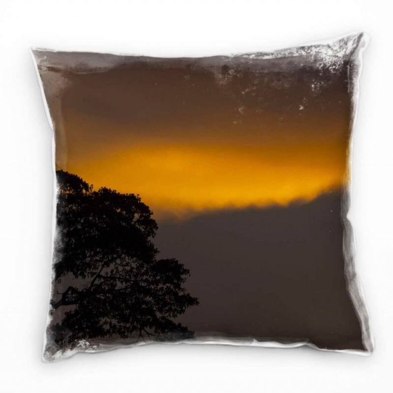 Natur, Baum, Sonnenuntergang, orange, grau Deko Kissen 40x40cm für Couch Sofa Lounge Zierkissen