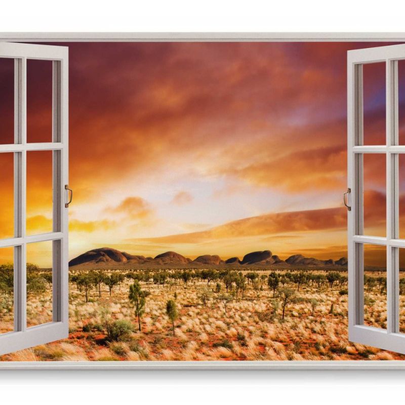 Wandbild 120x80cm Fensterbild Australien Landschaft Wüste roter Himmel Natur