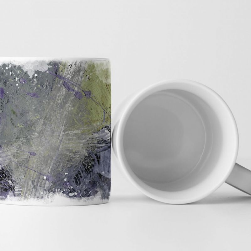 Tasse Geschenk grau, blauviolett, olivgrüne Abstraktion