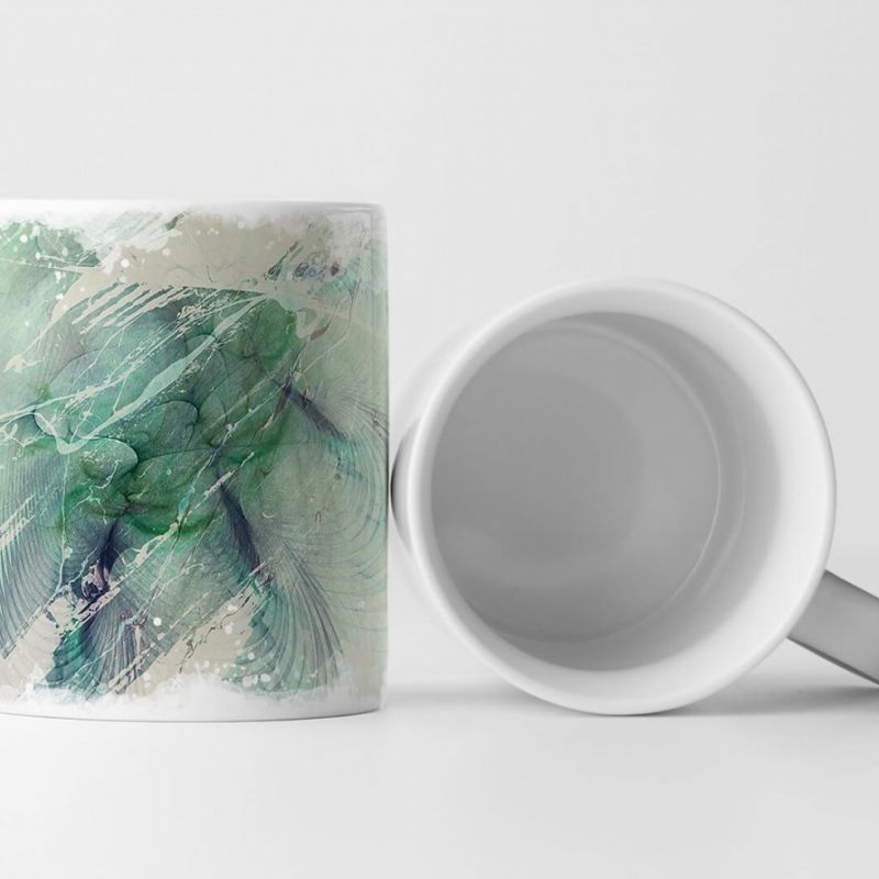 Tasse Geschenk Halbkreismuster, Pastelltöne, Grün, federartig