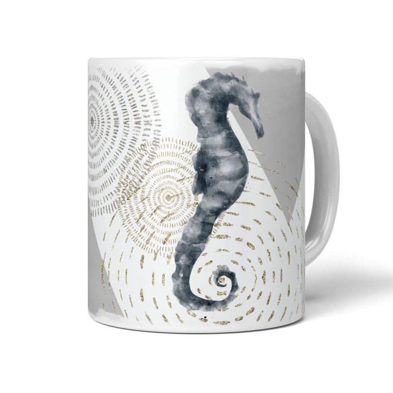 Dekorative Tasse mit schönem Motiv Seepferdchen Wasserfarben Modern schönem Design