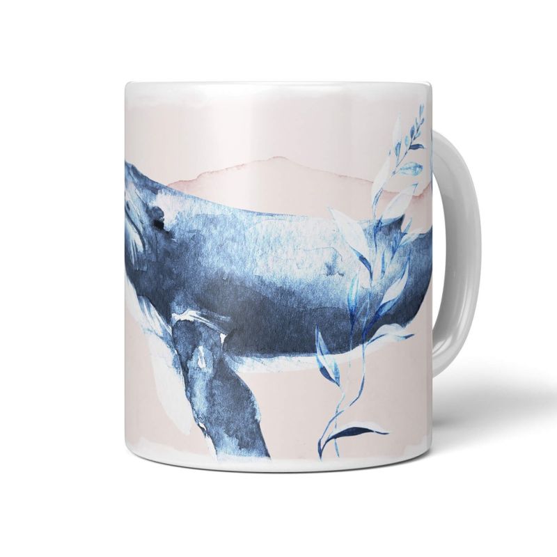 Dekorative Tasse mit schönem Motiv Wal Buckelwal Blau Wasserfarben Aquarell