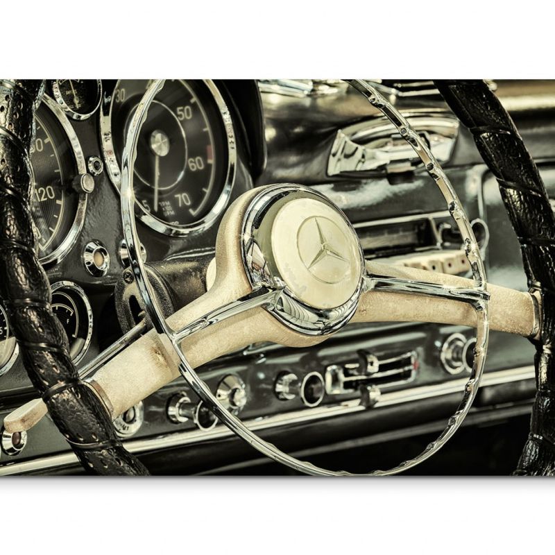 120x80cm Wandbild 1960 Oldtimer Lenkrad Nahaufnahme