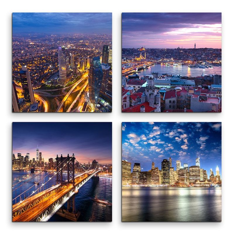 4 teiliges Leinwandbild je 30x30cm  –  New York Brooklyn Bridge Skyline