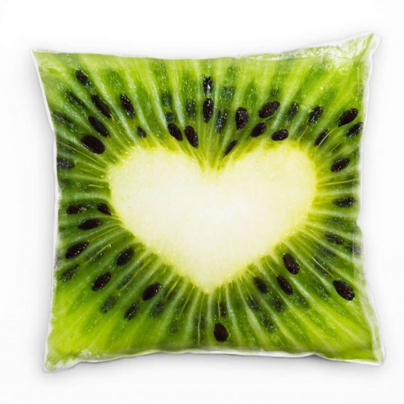 Macro, Kiwi, Herz, grün, weiß, schwarz Deko Kissen 40x40cm für Couch Sofa Lounge Zierkissen