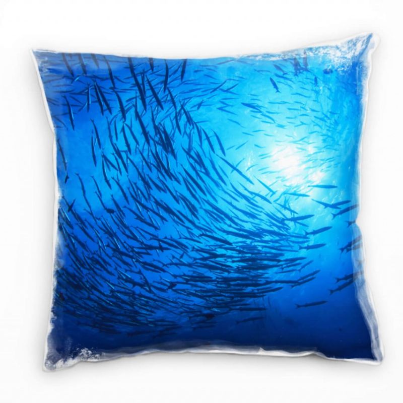 Tiere, Fischschwarm, Unterwasser, blau Deko Kissen 40x40cm für Couch Sofa Lounge Zierkissen