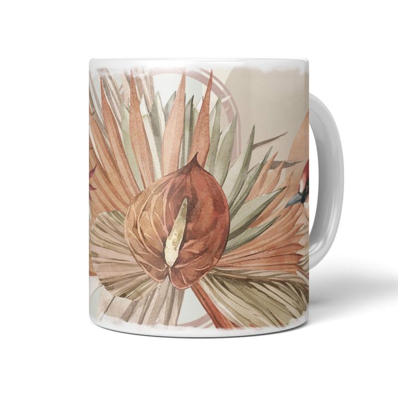 Dekorative Tasse mit schönem Vogel Motiv Finken Sperling Blumen Vintage Kunstvoll Brauntöne