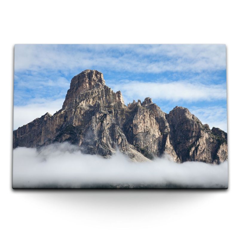 120x80cm Wandbild auf Leinwand Sassongher Berg Italien Alpen Dolomiten Felsgipfel