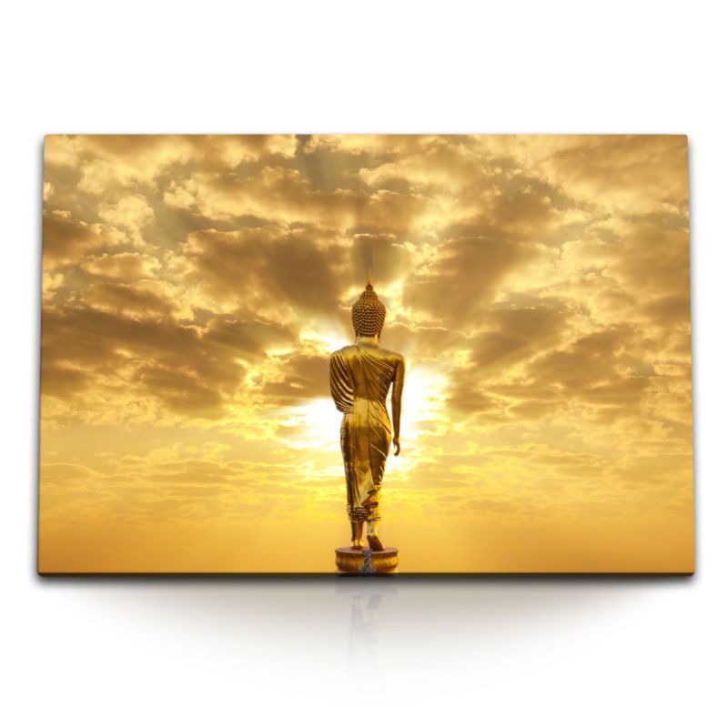 120x80cm Wandbild auf Leinwand Buddha Buddhastatue Sonnen Sonne Sonnenuntergang