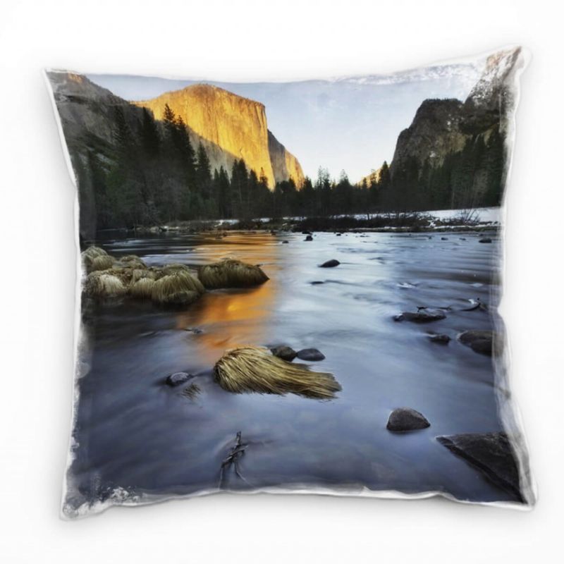 Amerika, Landschaft, Seen, Berge, Bäume, Wald, blau Deko Kissen 40x40cm für Couch Sofa Lounge Zierki