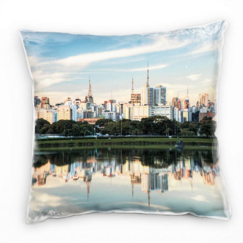 Urbanes und City, Hochhäuser, See, heller Himmel Deko Kissen 40x40cm für Couch Sofa Lounge Zierkisse