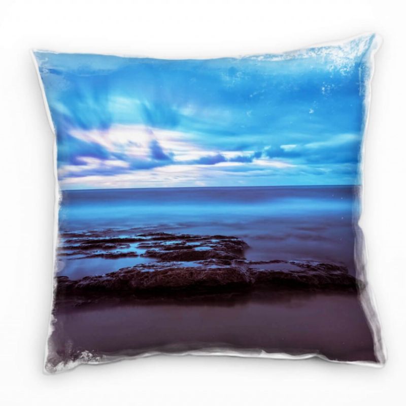 Strand und Meer, braun, blau, Sonnenuntergang Deko Kissen 40x40cm für Couch Sofa Lounge Zierkissen