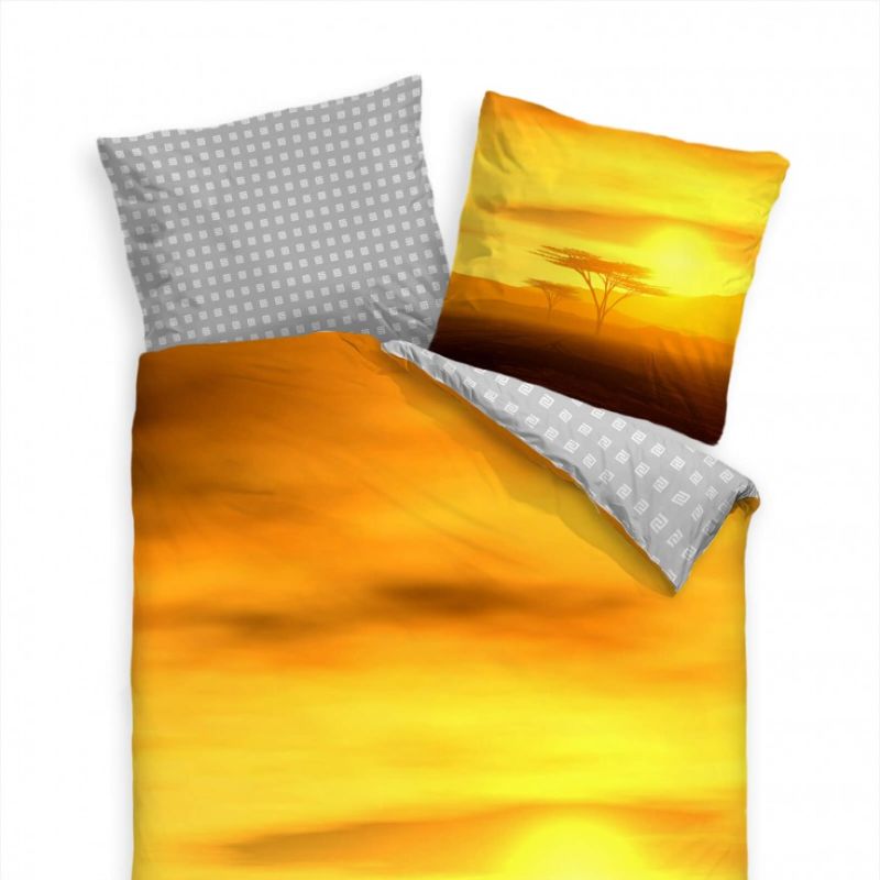 Afrika Sonnenuntergang Gelb Orange Bettwäsche Set 135×200 cm + 80x80cm  Atmungsaktiv