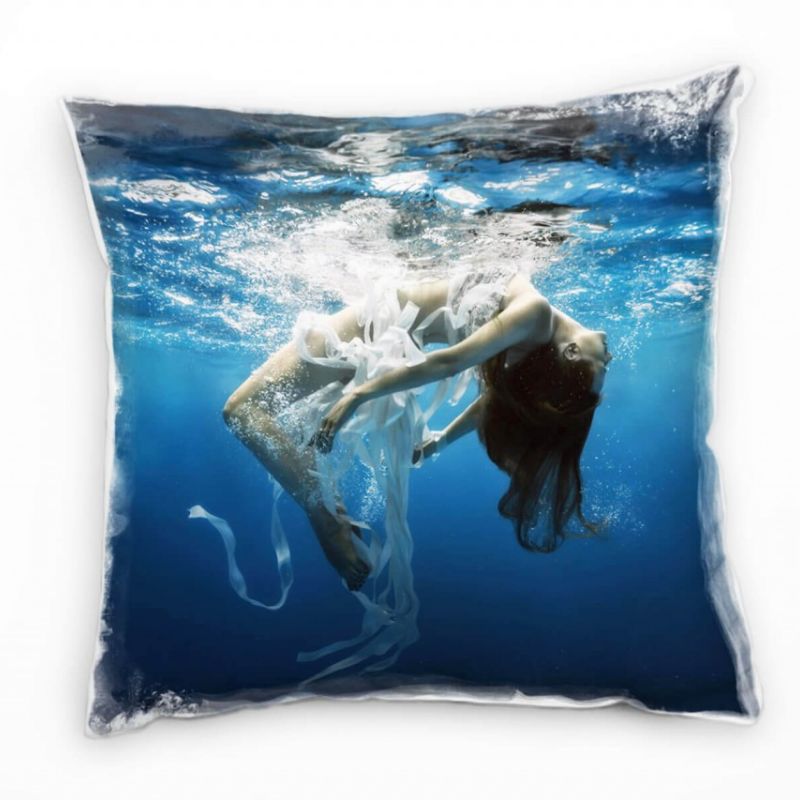 künstlerische Fotografie, Frau, Unterwasser, blau Deko Kissen 40x40cm für Couch Sofa Lounge Zierkiss