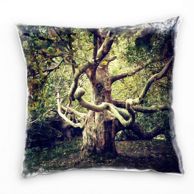 Natur, braun, grün, alter Baum Deko Kissen 40x40cm für Couch Sofa Lounge Zierkissen