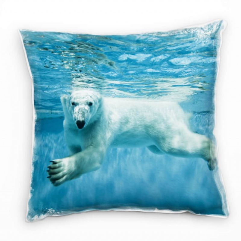 Tiere, Eiseber, Wasser, blau, weiß Deko Kissen 40x40cm für Couch Sofa Lounge Zierkissen