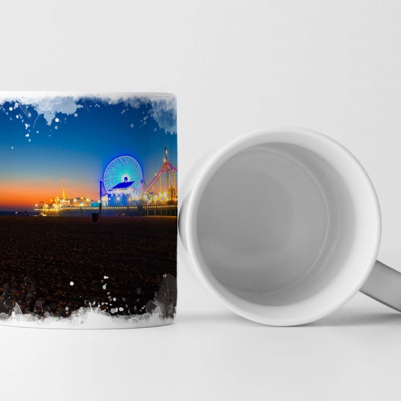 Tasse Geschenk Landschaftsfotografie – Riesenrad bei Nacht Santa Monica LA USA