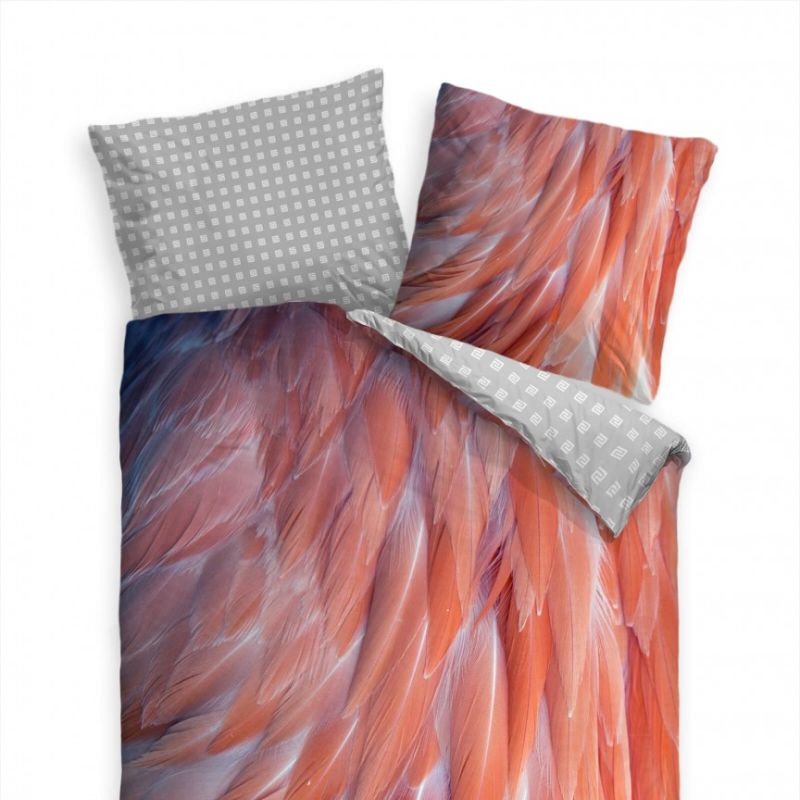 Flamingo Federn Hintergrund Rot Bettwäsche Set 135×200 cm + 80x80cm  Atmungsaktiv