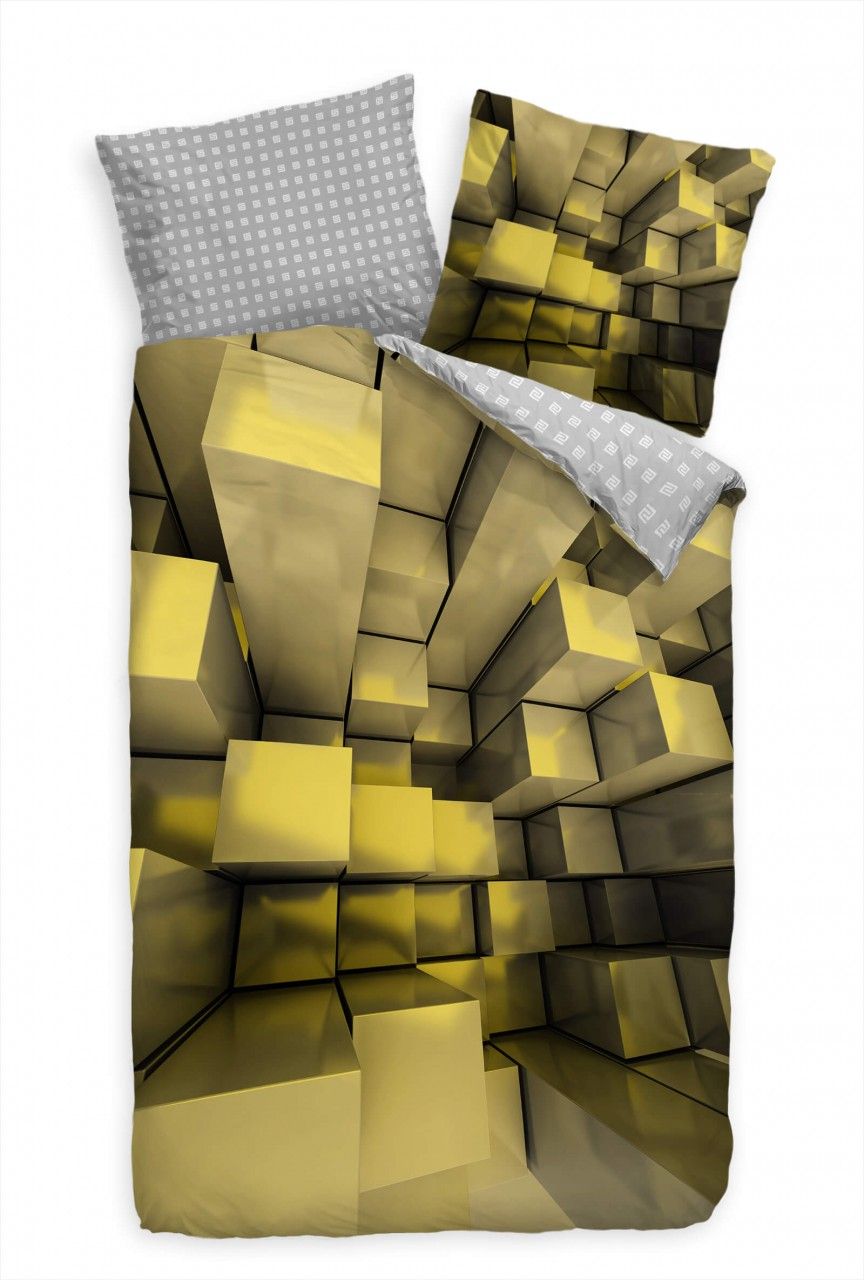 3D Wrfel Design Gold Gelb Bettwäsche Set 135×200 cm + 80x80cm  Atmungsaktiv