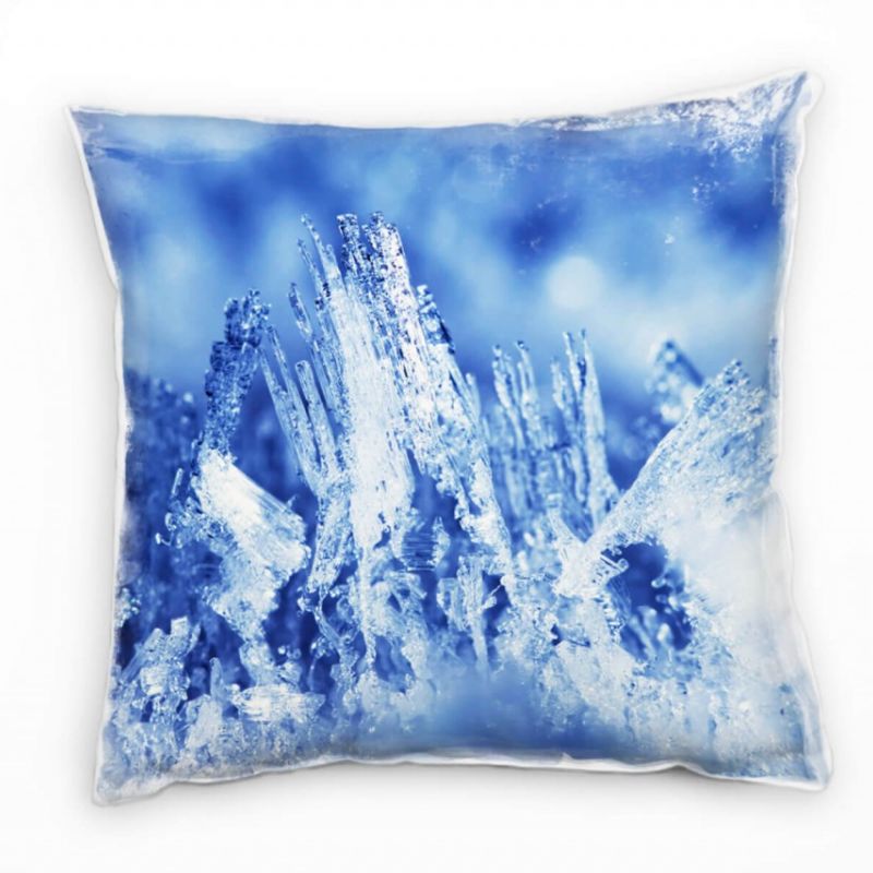 Macro, Winter, blau, weiß, Eis Deko Kissen 40x40cm für Couch Sofa Lounge Zierkissen