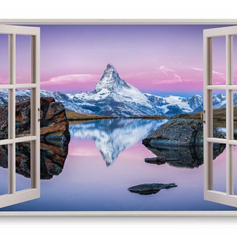 Wandbild 120x80cm Fensterbild Alpensee Schweiz Matterhorn Alpen Schneegipfel