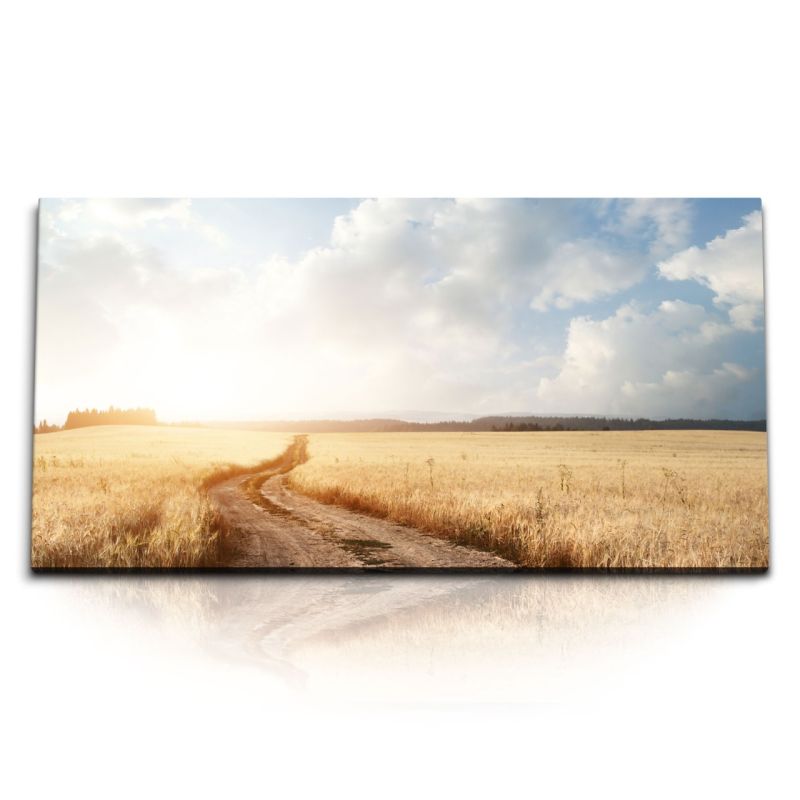 Kunstdruck Bilder 120x60cm Weizenfeld Landschaft Natur Sonnenschein Feldweg