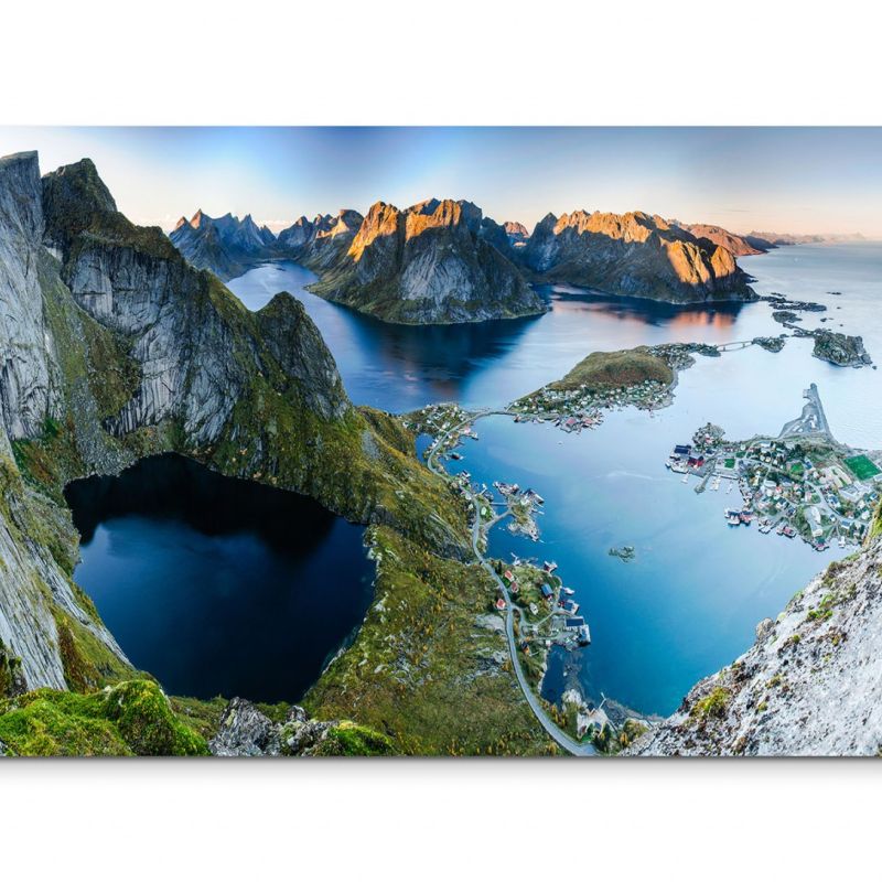 120x80cm Wandbild Norwegen Lofoten Inseln Felsen Meer Abendlicht