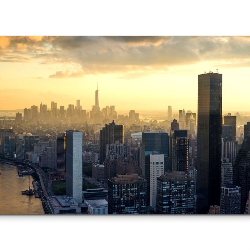 120x80cm Wandbild New York Skyline Wolken Sonnenuntergang