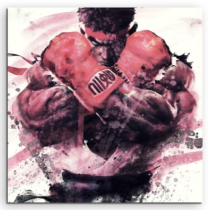 Street Fighter 60x60cm  Aquarell Art Leinwandbild