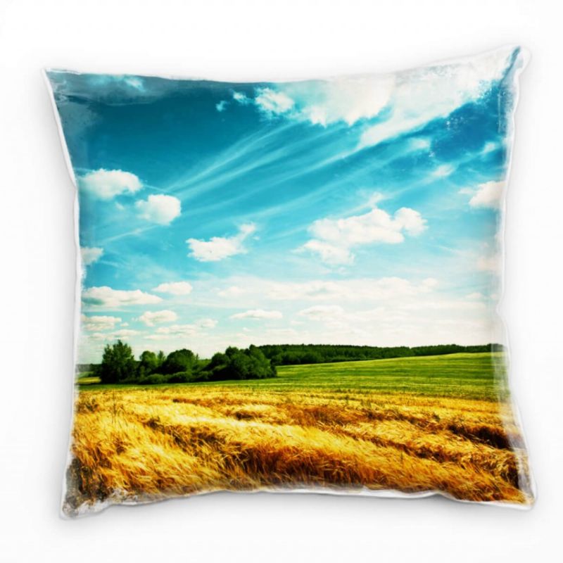 Landschaft, Sommer, blau, braun, grün, Weizenfeld Deko Kissen 40x40cm für Couch Sofa Lounge Zierkiss