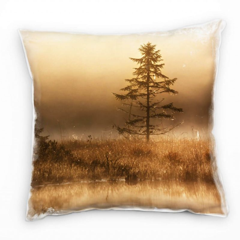 Natur, sepia, Nadelbaum im Dunst, See, Dämmerung Deko Kissen 40x40cm für Couch Sofa Lounge Zierkisse