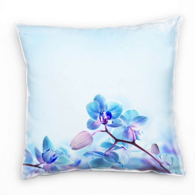 Blumen, blau, rosa, Orchideen  Deko Kissen 40x40cm für Couch Sofa Lounge Zierkissen