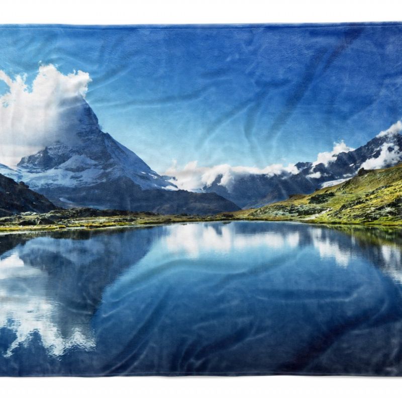 Handtuch Strandhandtuch Saunatuch Kuscheldecke mit Fotomotiv Bergsee Alpen Wolken Schön