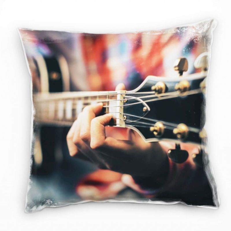 Macro, Gitarre, Musik, Gitarrist, schwarz, rot, braun Deko Kissen 40x40cm für Couch Sofa Lounge Zier