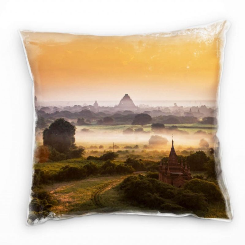 Landschaft, Sonnenaufgang, Bagan, Tempel, orange Deko Kissen 40x40cm für Couch Sofa Lounge Zierkisse