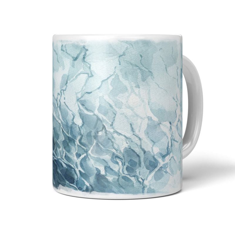 Dekorative Tasse mit schönem Motiv Wasserfarben Blau Muster Design Wasser Kunstvoll