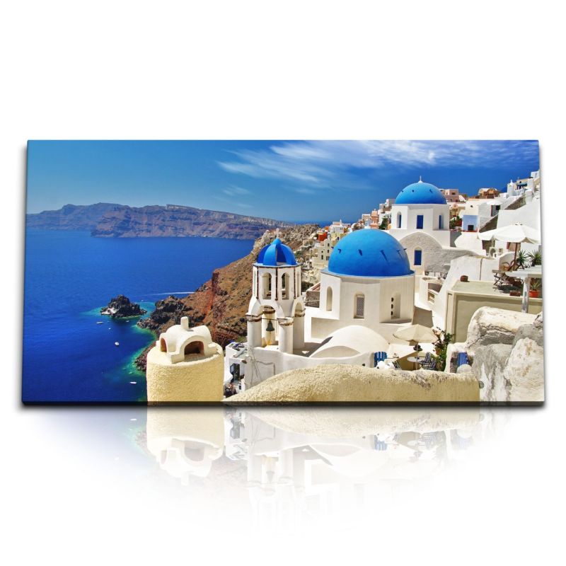 Kunstdruck Bilder 120x60cm Santorini Griechenland Insel weiße Häuser Mittelmeer