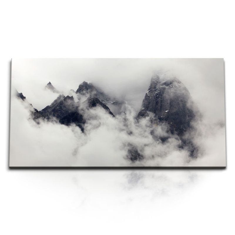 Kunstdruck Bilder 120x60cm Wolken Berge Nebel Klippen Berggipfel Bergspitze