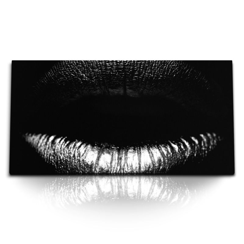 Kunstdruck Bilder 120x60cm Volle Frauenlippen Lippen Schwarz Dunkel Sexy